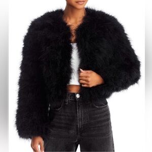 Lamarque Black Feathered Faux Fur Cropped Jacket